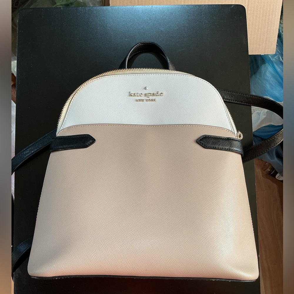 Kate Spade Staci Medium Dome Backpack | White & Beige | Designer Backpack